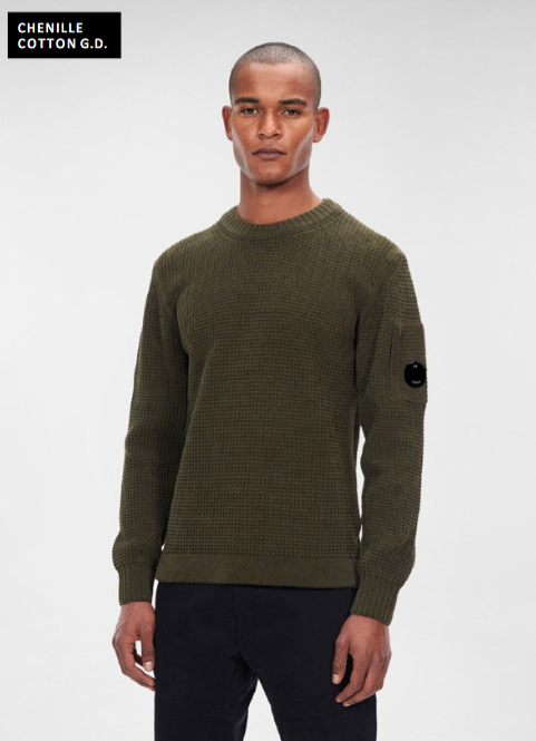 C.P. COMPANY - CHENILLE COTTON JUMPER - IVY GREEN