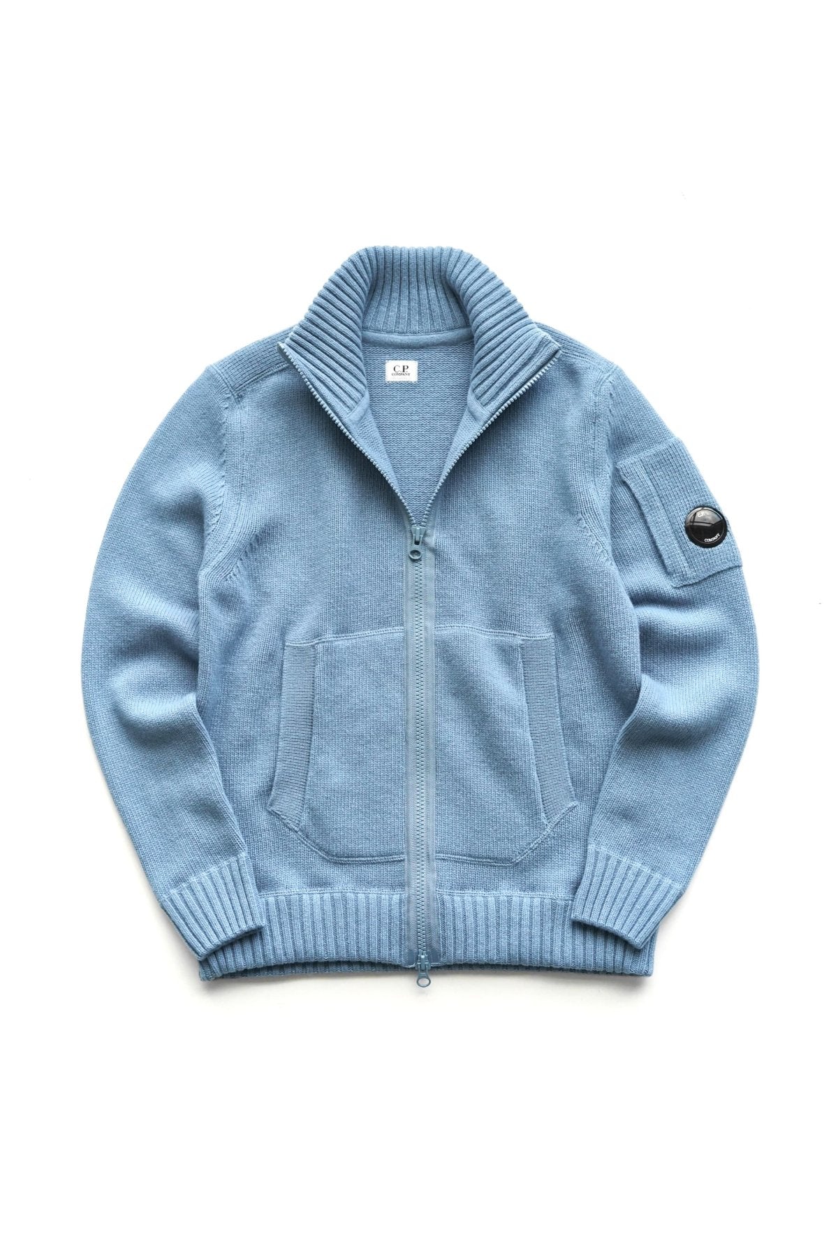 C.P. COMPANY - LAMBSWOOL ZIP CARDIGAN - INFINITY