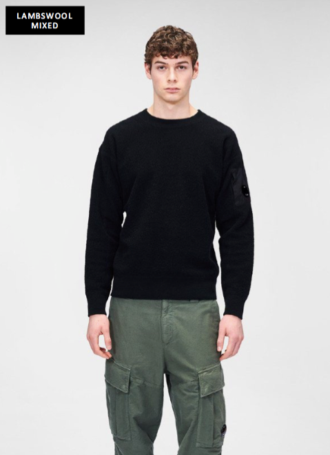 C.P. COMPANY - LAMBSWOOL MIXED SWEATER - BLACK