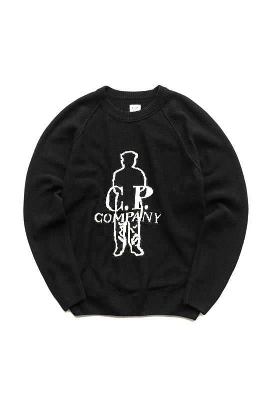 C.P. COMPANY - LAMBSWOOL JACQUARD SWEATER - BLACK