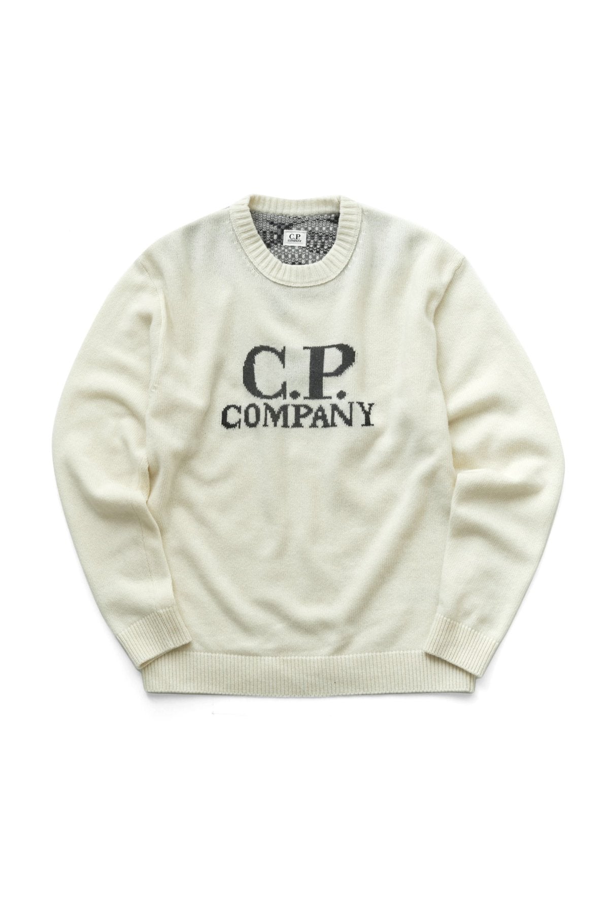 C.P. COMPANY - LAMBSWOOL JACQUARD GOGGLE SWEATER - GAUZE WHITE