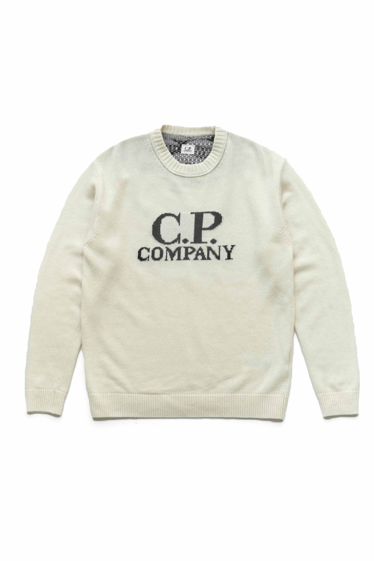 C.P. COMPANY - LAMBSWOOL JACQUARD GOGGLE SWEATER - GAUZE WHITE