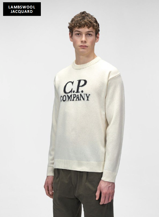 C.P. COMPANY - LAMBSWOOL JACQUARD GOGGLE SWEATER - GAUZE WHITE