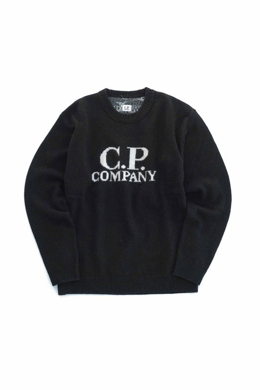 C.P. COMPANY - LAMBSWOOL JACQUARD GOGGLE SWEATER - BLACK