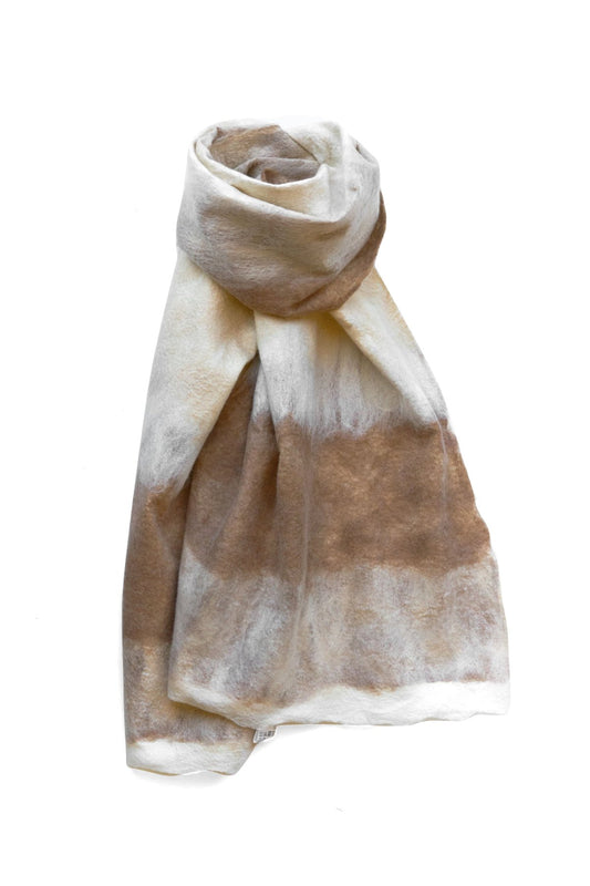 SILVANA MANETTI - CASHMERE WOOL STOLE - BARBARO WHITE/CAMEL No.36