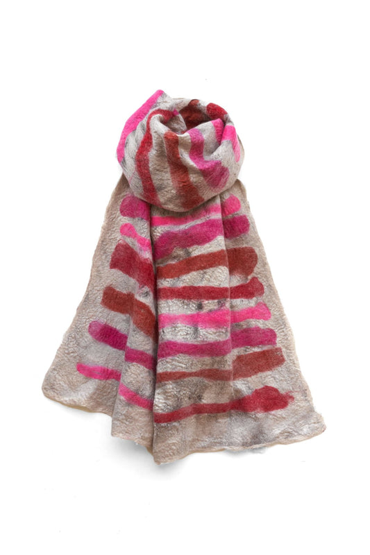 SILVANA MANETTI - SILK CASHMERE STOLE - RULER TNT LIGHT GRAY/PINK/RUST No.53