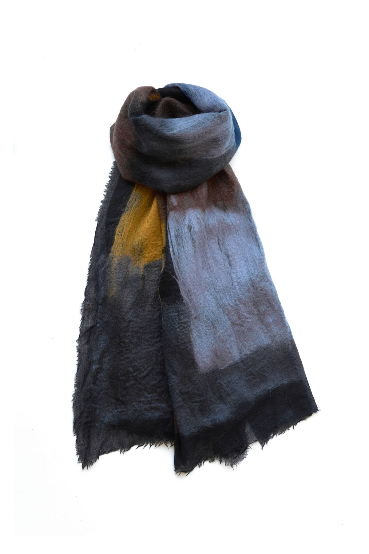 SILVANA MANETTI - CASHMERE WOOL STOLE - OLYMPIA DARK BROWN/MUSTARD No.55