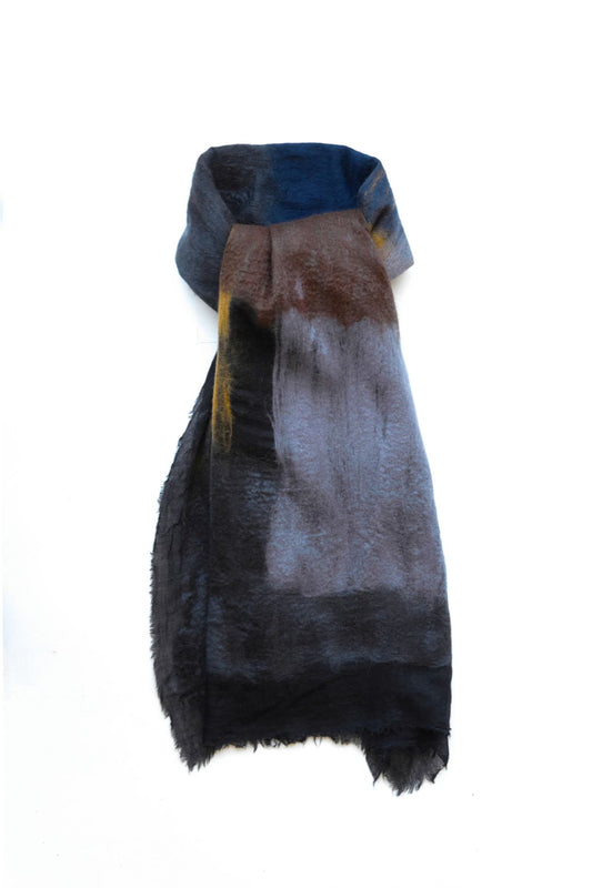 SILVANA MANETTI - CASHMERE WOOL STOLE - OLYMPIA DARK BROWN/MUSTARD No.55