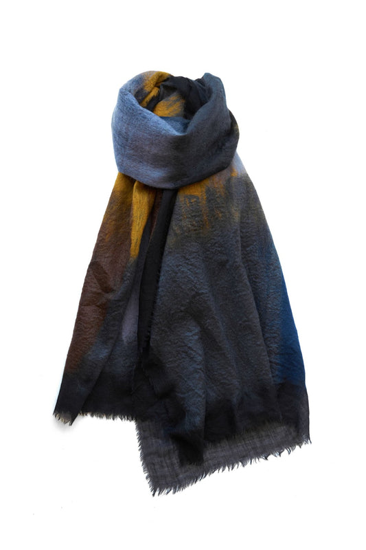 SILVANA MANETTI - CASHMERE WOOL STOLE - OLYMPIA DARK BROWN/MUSTARD No.57