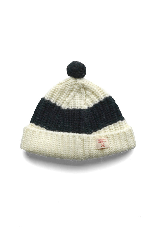 ◯ Nigel Cabourn - ACC-3 STRIPED POM POM BEANIE - OFF WHITE