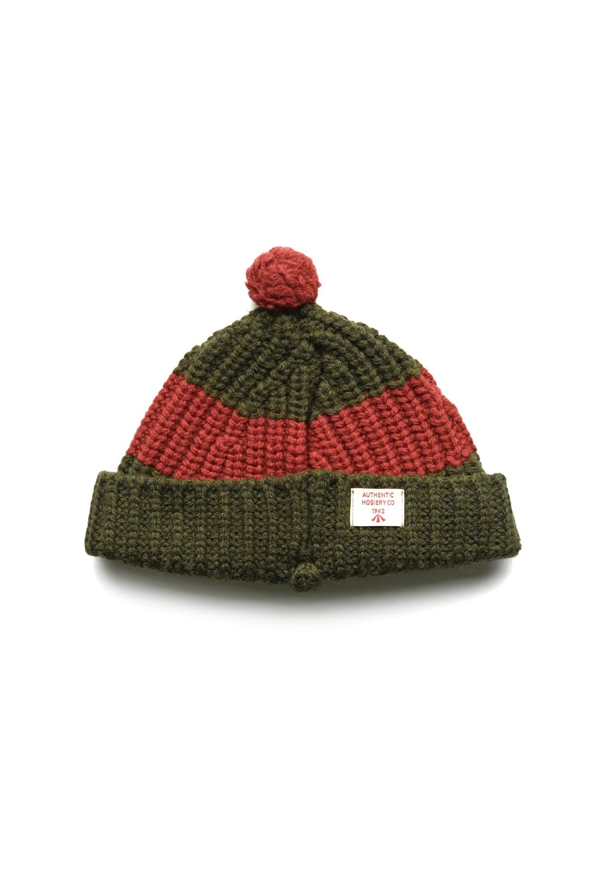 ◯ Nigel Cabourn - ACC-3 STRIPED POM POM BEANIE - GREEN