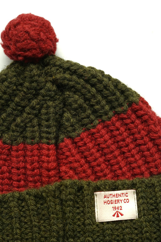 ◯ Nigel Cabourn - ACC-3 STRIPED POM POM BEANIE - GREEN