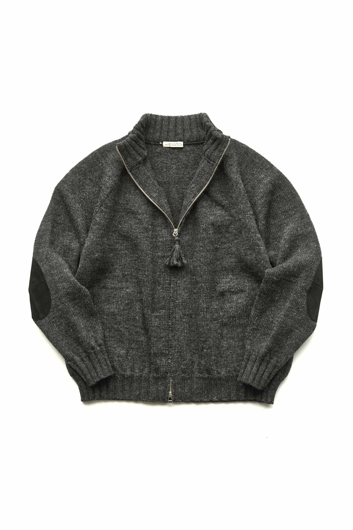 OLD JOE - TWEEDY YARN ZIP SWEATER - GRAPHITE