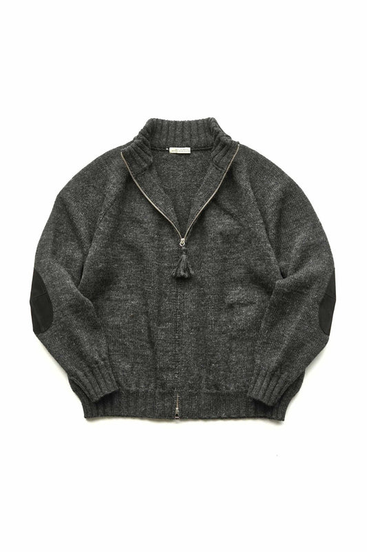 OLD JOE - TWEEDY YARN ZIP SWEATER - GRAPHITE