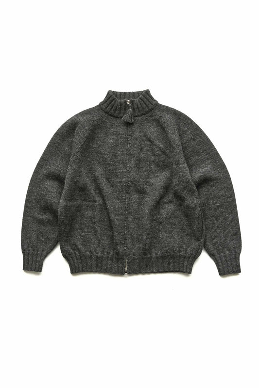 OLD JOE - TWEEDY YARN ZIP SWEATER - GRAPHITE