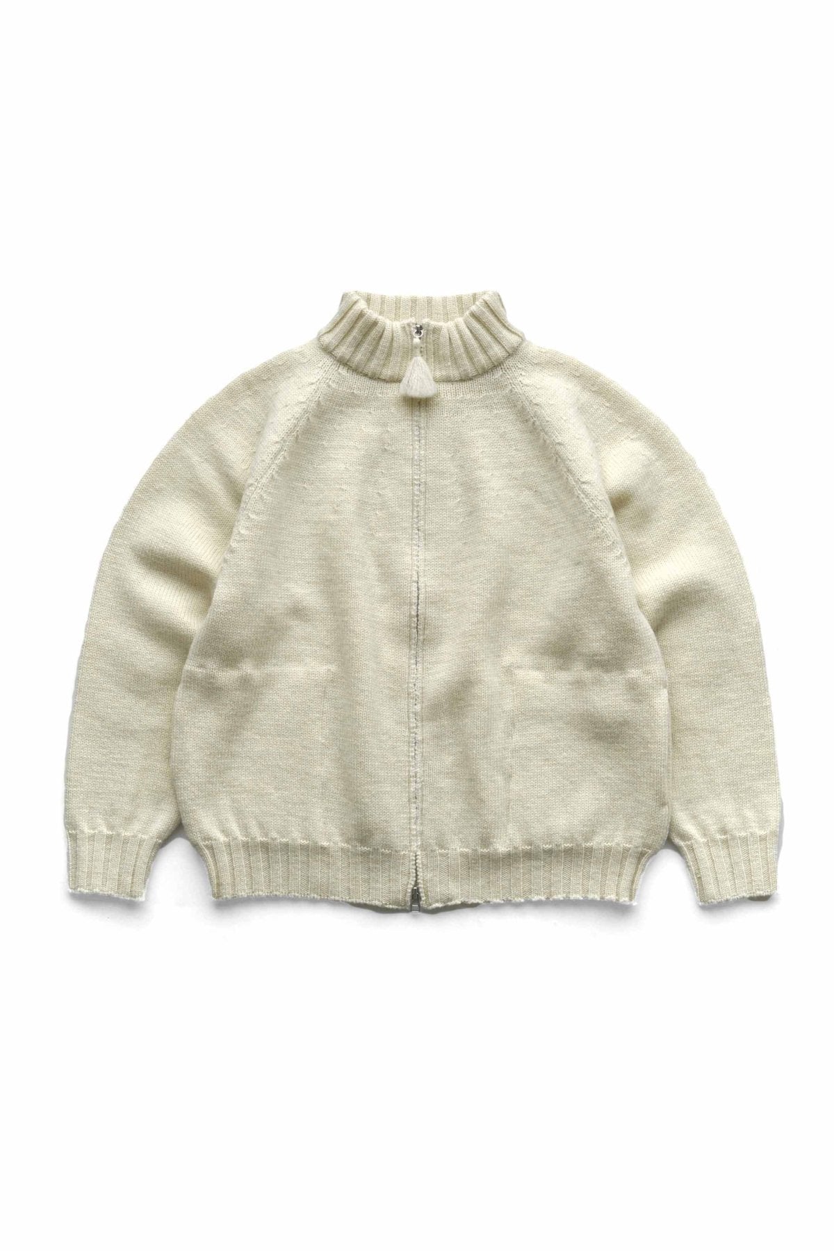 OLD JOE - TWEEDY YARN ZIP SWEATER - NATURAL