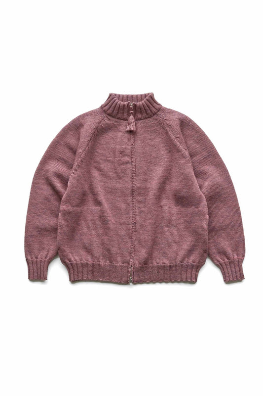 OLD JOE - TWEEDY YARN ZIP SWEATER - PLUM