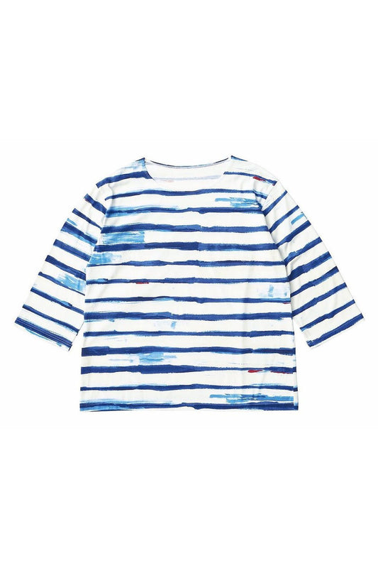 Porter Classic - ARTIST BORDER BOAT NECK SHIRT - BLUE