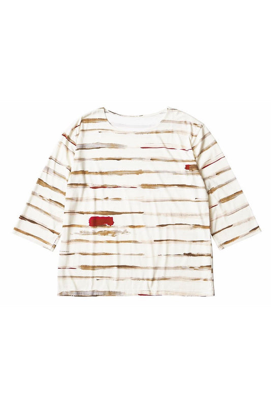 Porter Classic - ARTIST BORDER BOAT NECK SHIRT - BEIGE