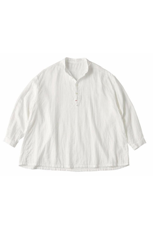 Porter Classic - SUVIN GOLD GAUZE STAND COLLAR LONG SMOCK SHIRT - WHITE