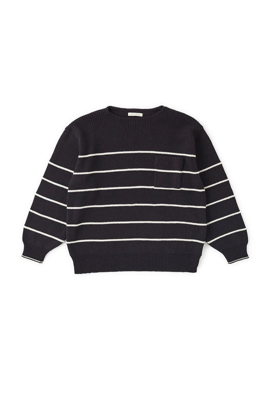 OLD JOE - STRIPE BASQUE BOAT - NECK SWEATER - BLACK