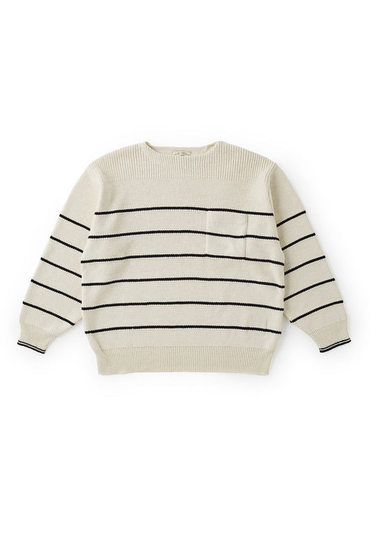 OLD JOE - STRIPE BASQUE BOAT - NECK SWEATER - NATURAL