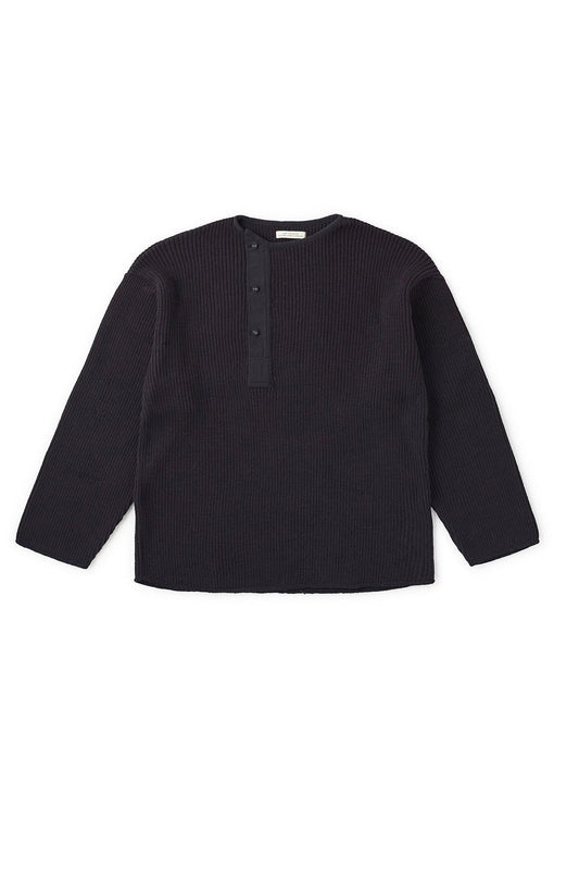 OLD JOE - ASYMMETRY FRONT HENLY SWEATER - BLACK