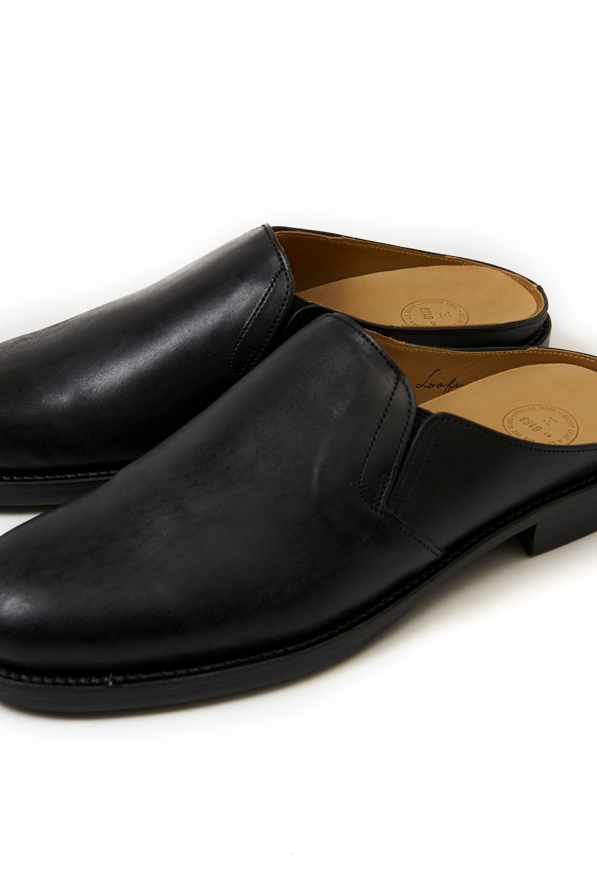 OLD JOE - "THE LOAFER" STUNNING LEATHER MULES - BLACK HORSE BUTT