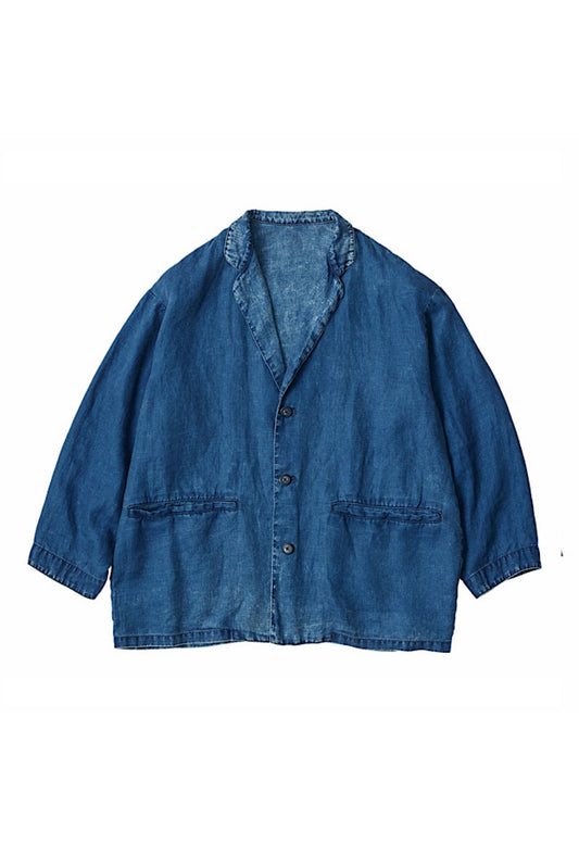 Porter Classic - INDIGO LINEN WIDE JACKET  - INDIGO