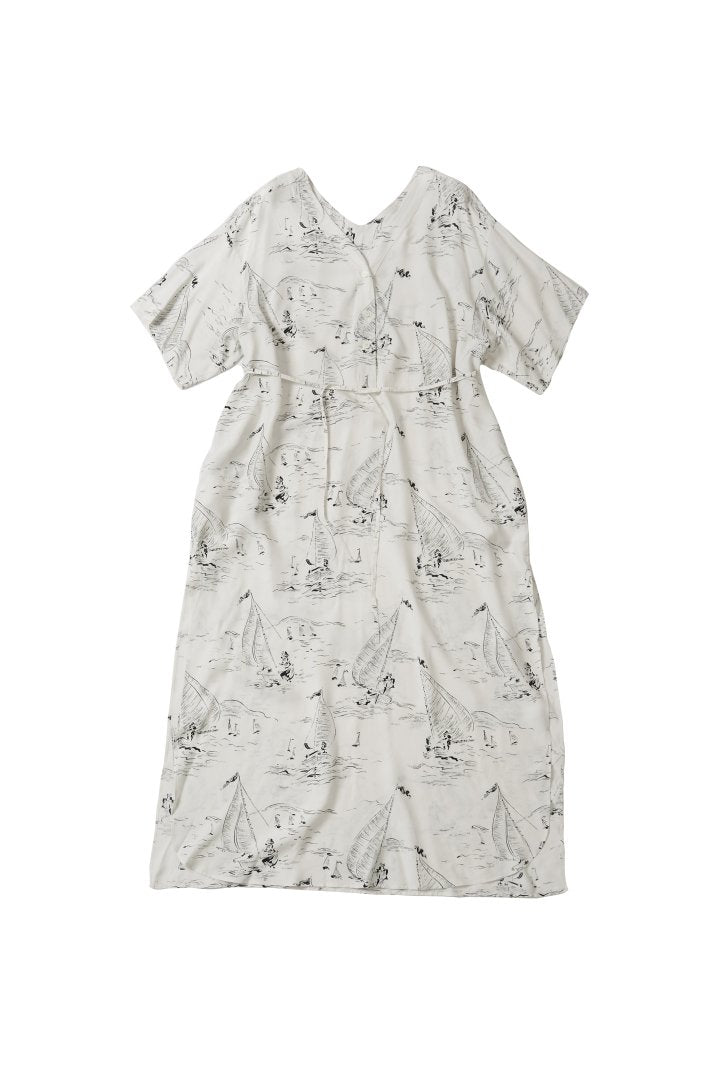 WRYHT - SLIT NECK PAJAMA DRESS - WHITE MARINE