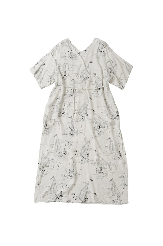 WRYHT - SLIT NECK PAJAMA DRESS - WHITE MARINE