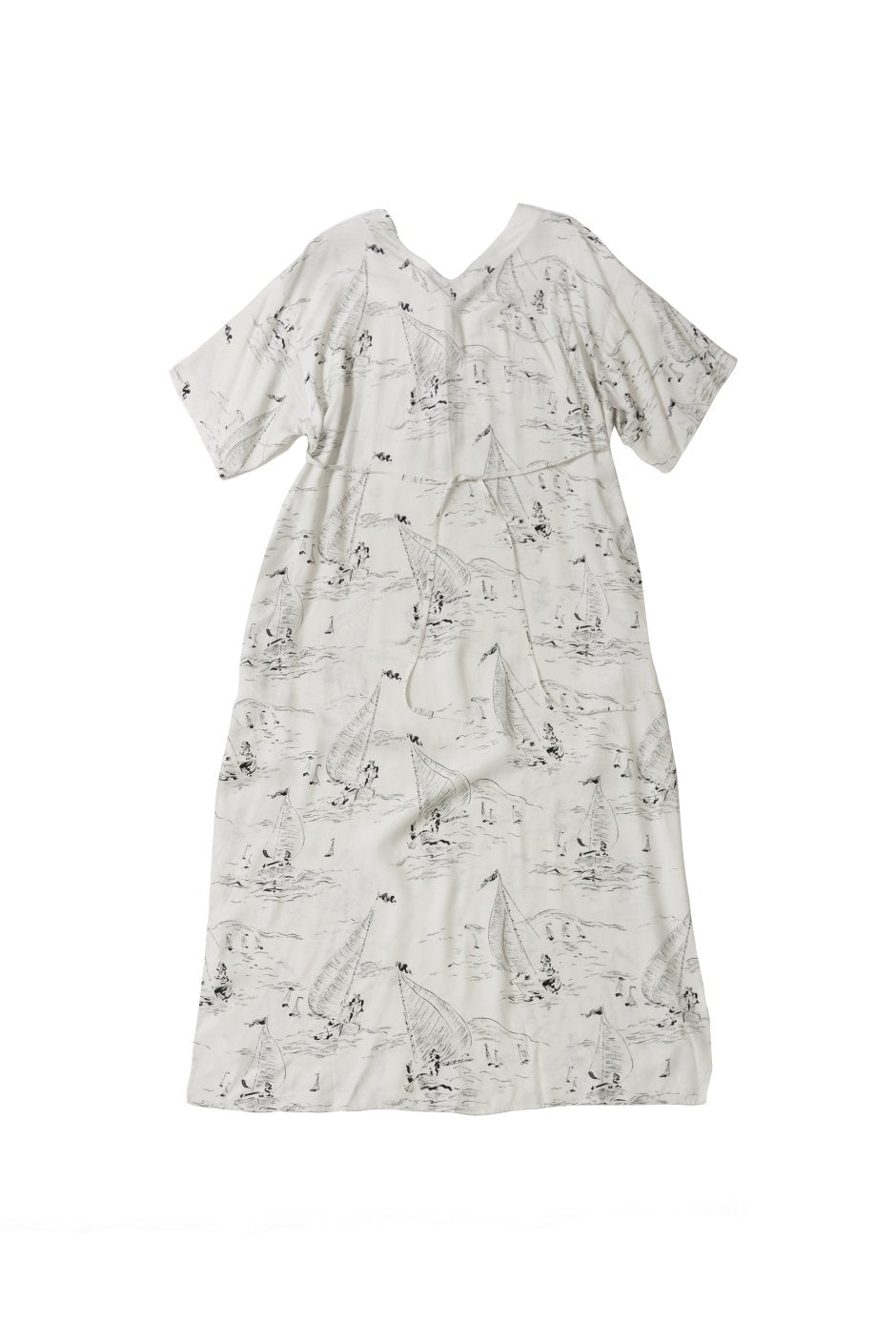 WRYHT - SLIT NECK PAJAMA DRESS - WHITE MARINE