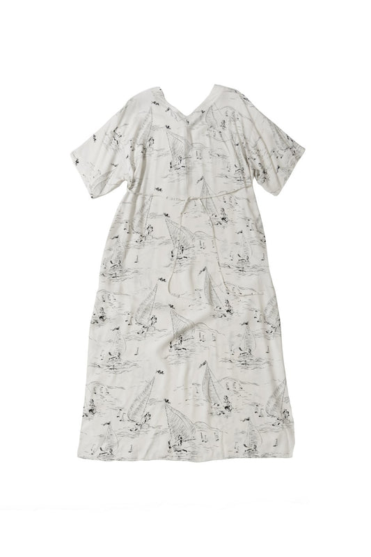 WRYHT - SLIT NECK PAJAMA DRESS - WHITE MARINE