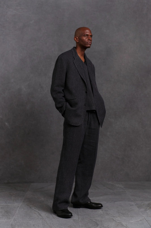 ○OLD JOE - DOUBLE - PLEATED DRAPE TROUSER - IRREGULAR HERRINGBONE(DARK GREY)