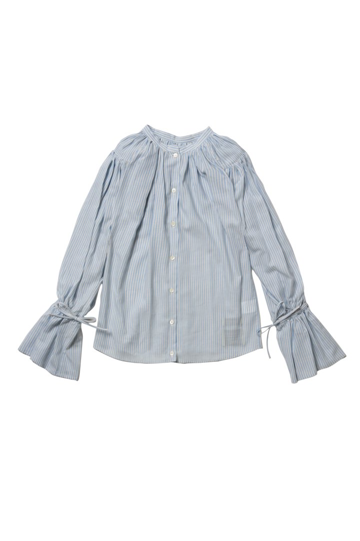 WRYHT - GATHERED SLEEVE FOLK TOP - AZUR STRIPE