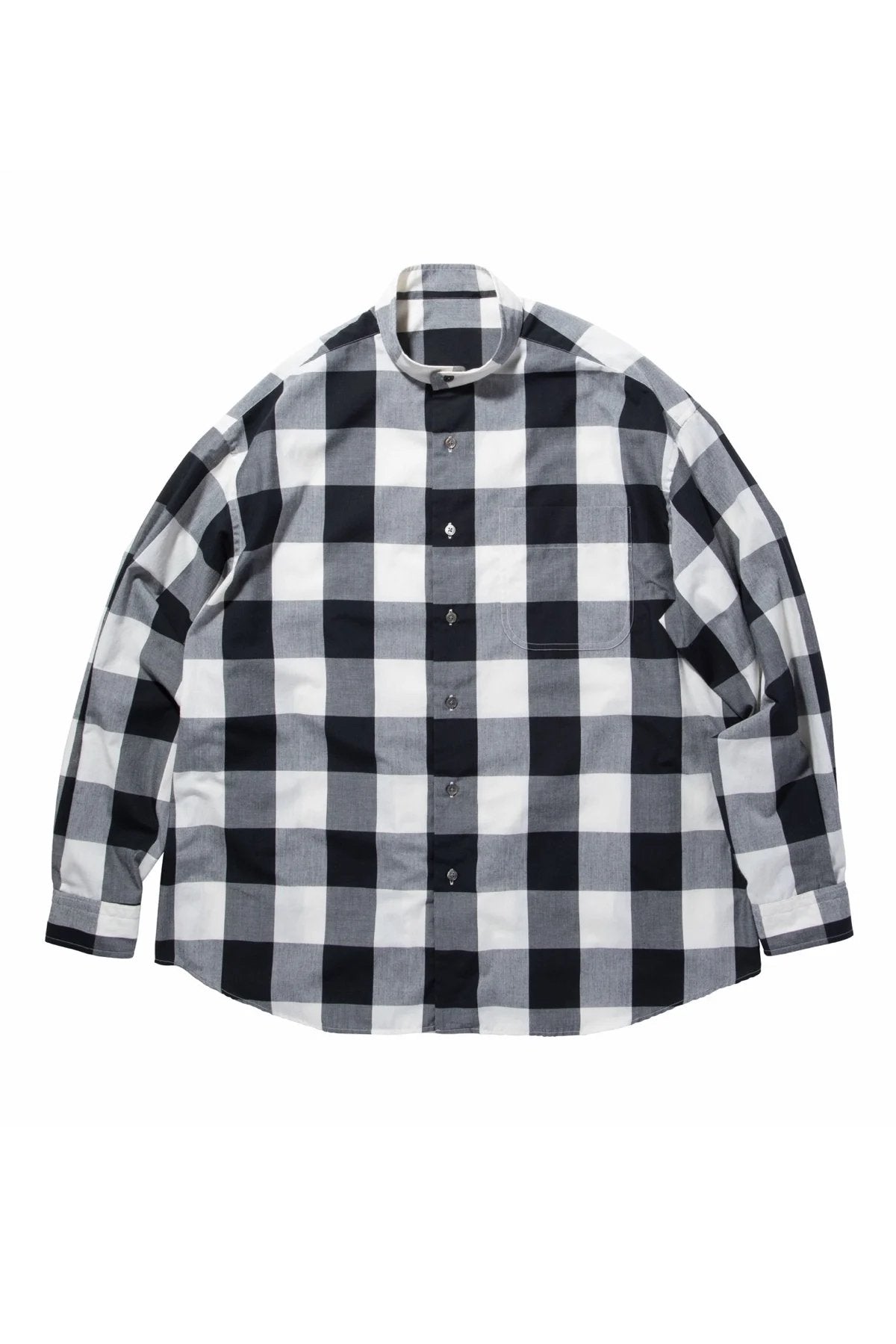 Porter Classic - BLOCK CHECK STAND COLLAR SHIRT - BLACK