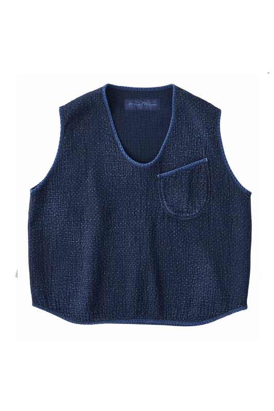 Porter Classic - NEW SASHIKO PULLOVER VEST - BLUE