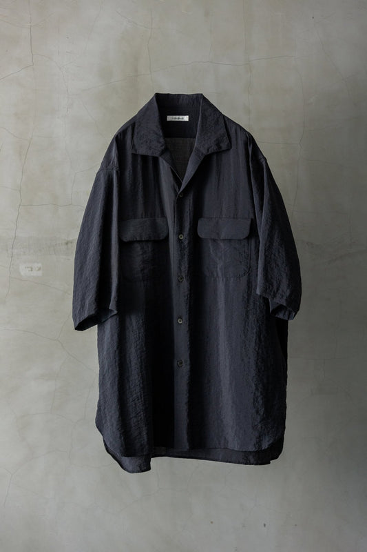 calmlence - SHIRT007 - OPEN COLLAR SS SHIRT - BLK