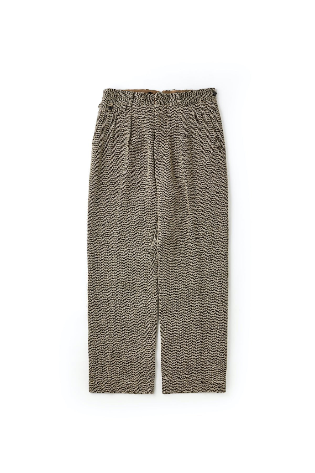 OLD JOE - DOUBLE-PLEATED DRAPE TROUSER - HERRING BONE(BEIGE)