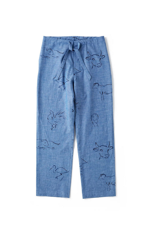 OLD JOE - ORIGINAL PRINTED EASY TROUSER (DRAWING) - INDIGO