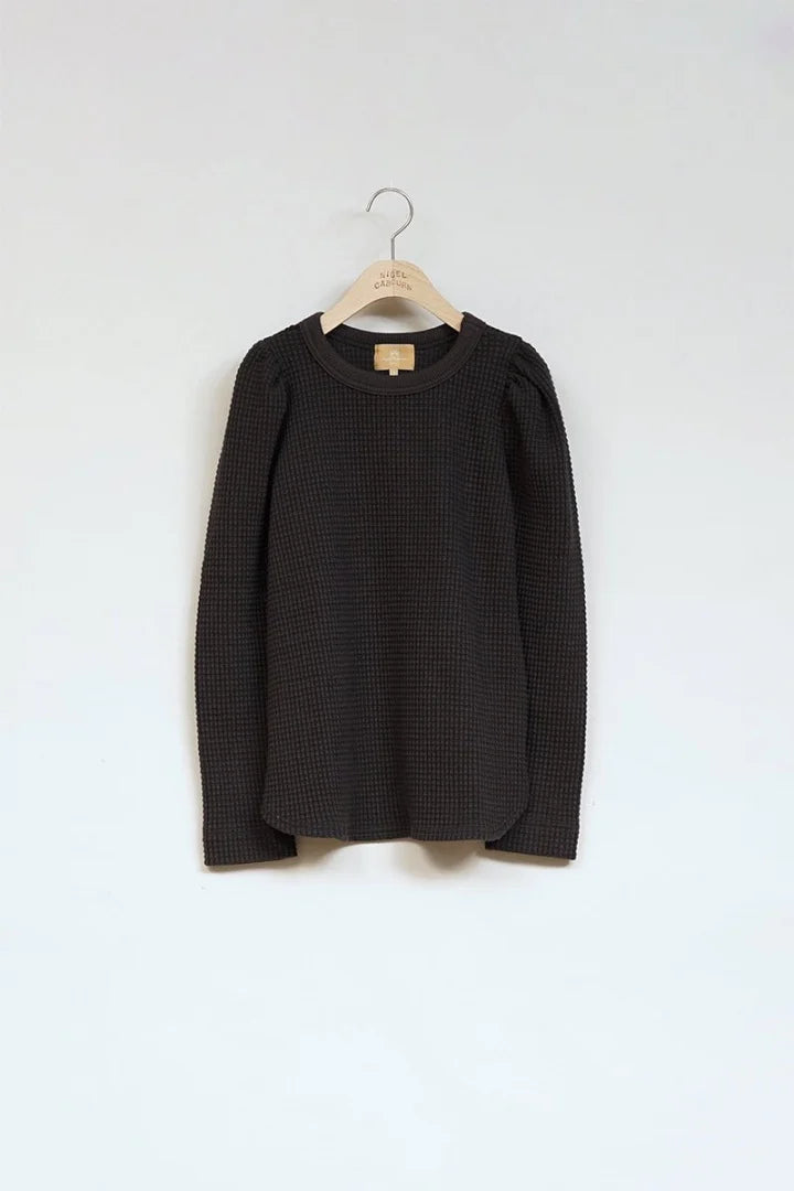 ◯ Nigel Cabourn woman - GATHER SLEEVE HEAVY WAFFLE P/O - CHARCOAL GRAY