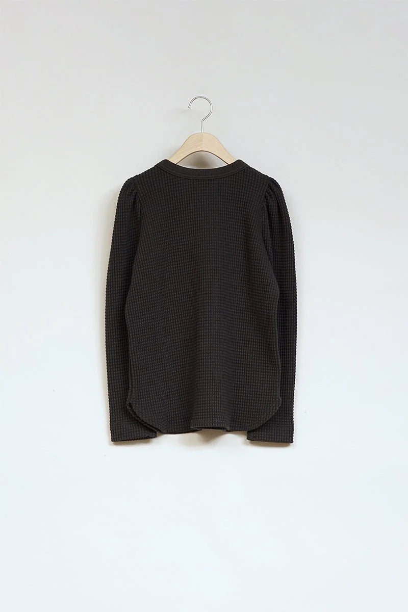 ◯ Nigel Cabourn woman - GATHER SLEEVE HEAVY WAFFLE P/O - CHARCOAL GRAY