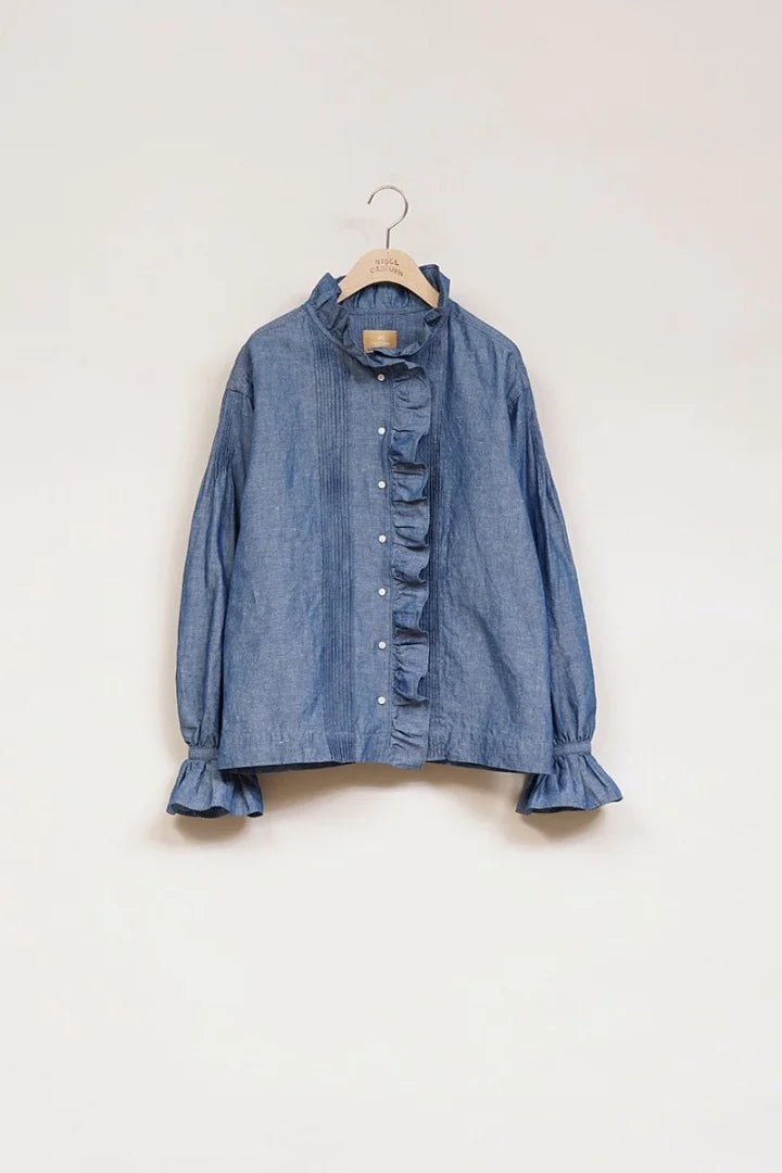 ◯ Nigel Cabourn woman - GATHER COLLAR BLOUSE C/L - INDIGO