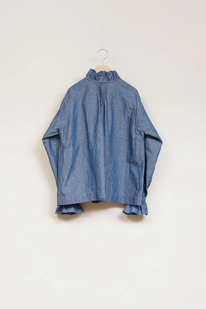 ◯ Nigel Cabourn woman - GATHER COLLAR BLOUSE C/L - INDIGO