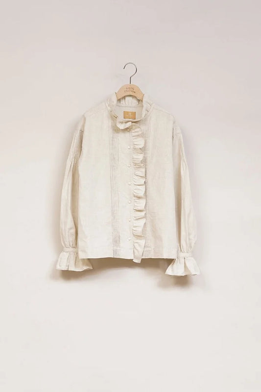 Nigel Cabourn woman - GATHER COLLAR BLOUSE C/L - IVORY -