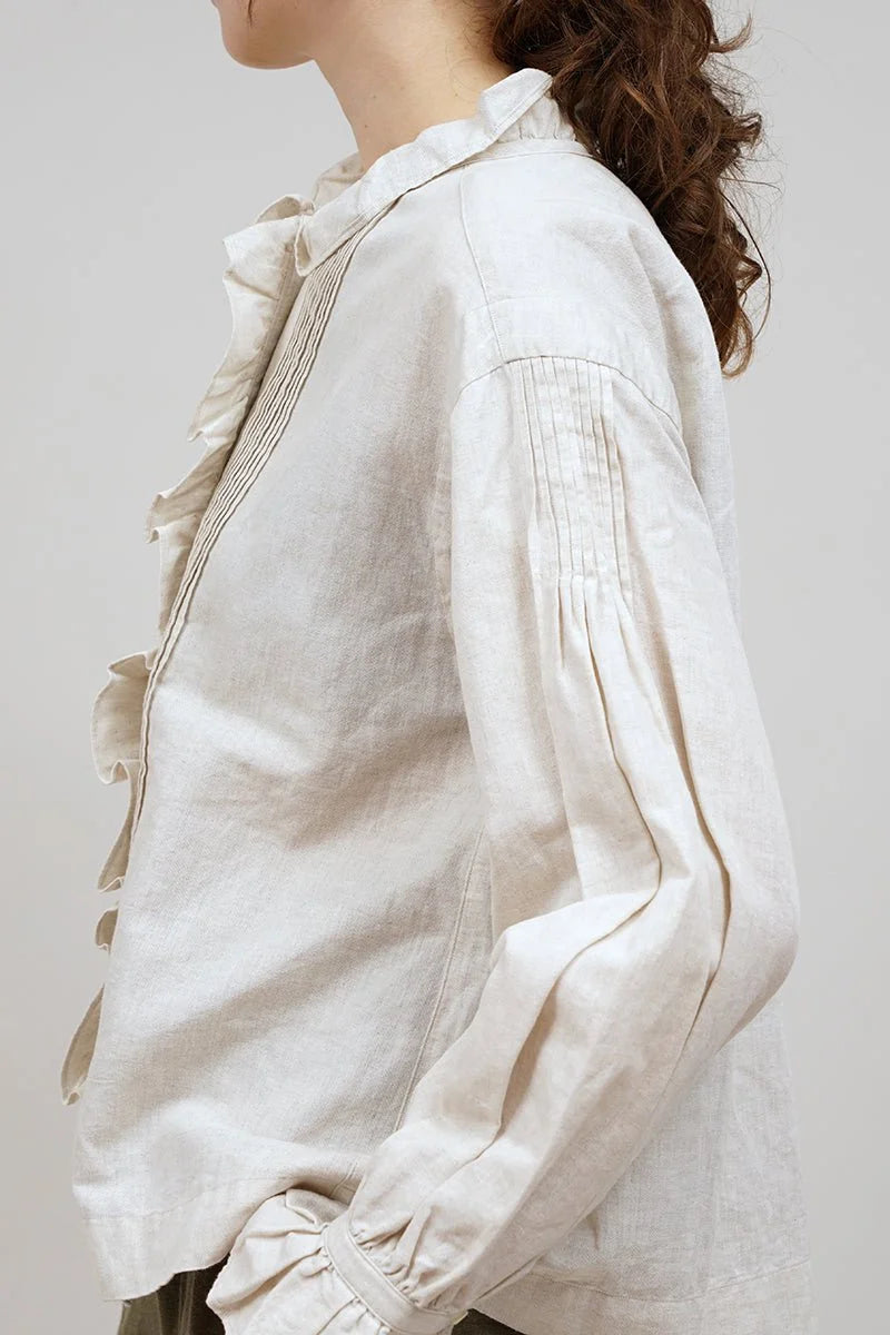 Nigel Cabourn woman - GATHER COLLAR BLOUSE C/L - IVORY -