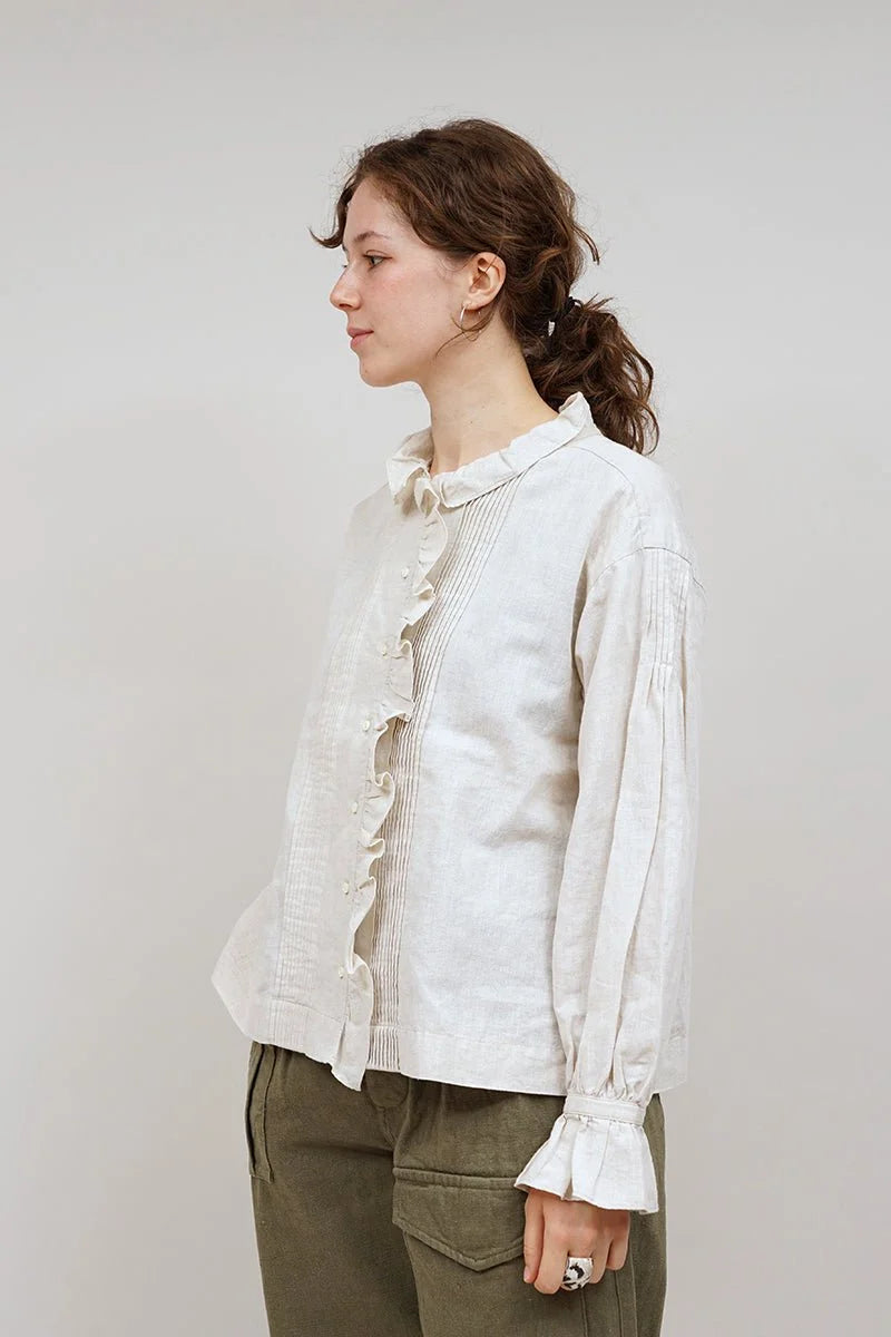 Nigel Cabourn woman - GATHER COLLAR BLOUSE C/L - IVORY -