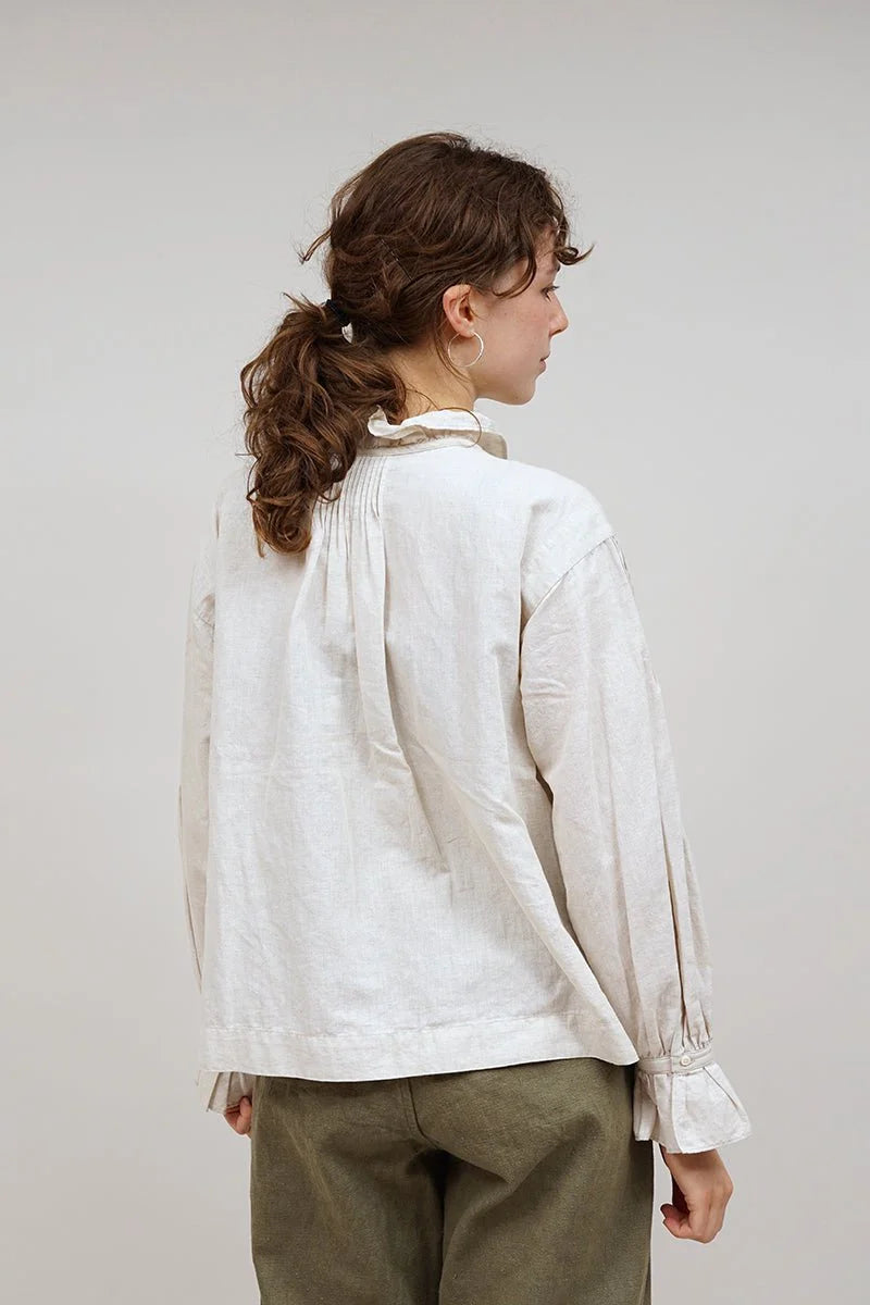 Nigel Cabourn woman - GATHER COLLAR BLOUSE C/L - IVORY -