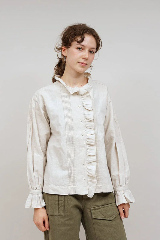 Nigel Cabourn woman - GATHER COLLAR BLOUSE C/L - IVORY -