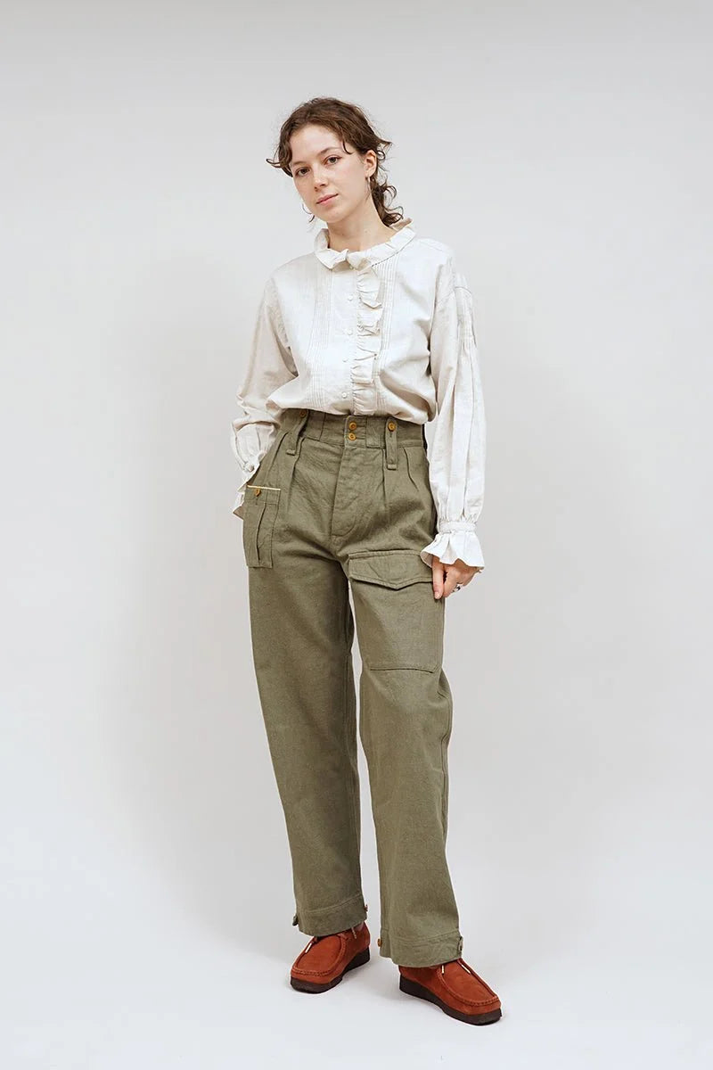 Nigel Cabourn woman - GATHER COLLAR BLOUSE C/L - IVORY -